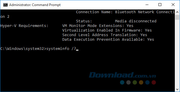 Nhập dòng lệnh systeminfo /? Nhập dòng lệnh systeminfo /?