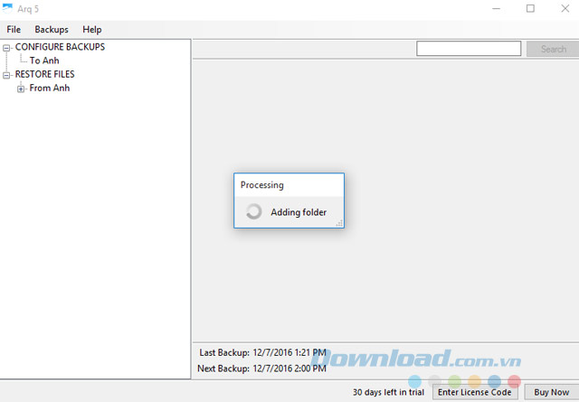 Quá trình thêm thư mục sao lưu Quá trình thêm thư mục sao lưu
