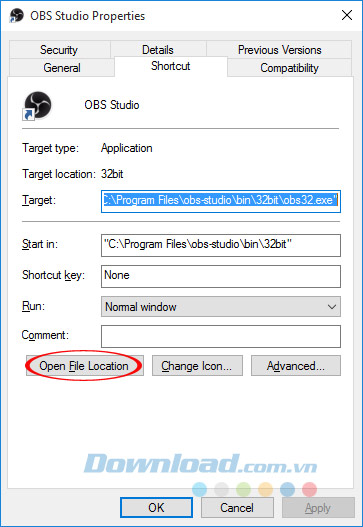 Nhấn vào Open File Location
