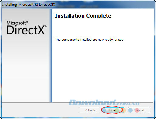 Kết thúc cài đặt DirectX