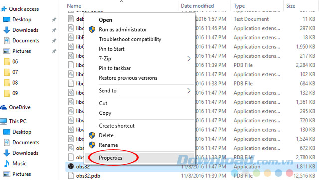 Nhấn chuột phải vào OBS32, chọn Properties
