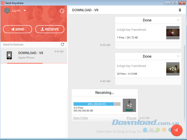 Nhận file trên máy tính Nhận file trên máy tính