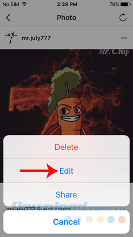Chọn Edit Chọn Edit