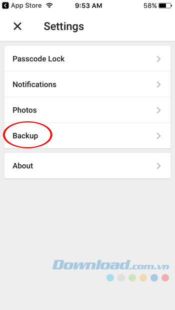 Nhấn vào Backup Nhấn vào Backup