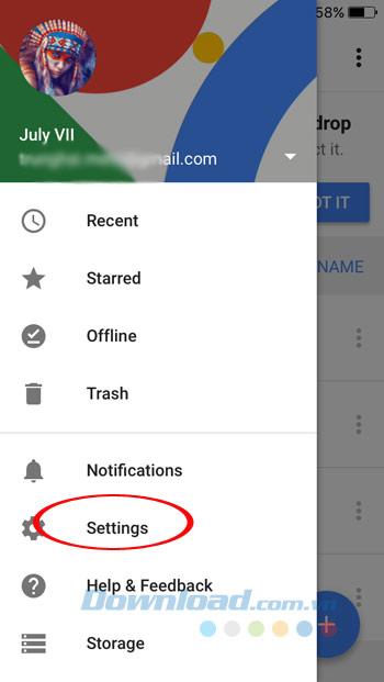 Nhấn vào Settings Nhấn vào Settings