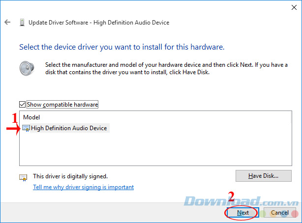 Chọn High Definition Audio Device