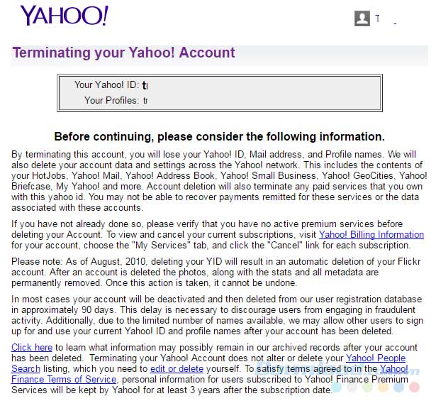 Trang chủ để xóa tài khoản