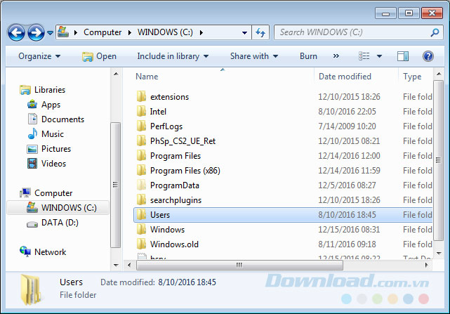 Tìm tới vị trí lưu file