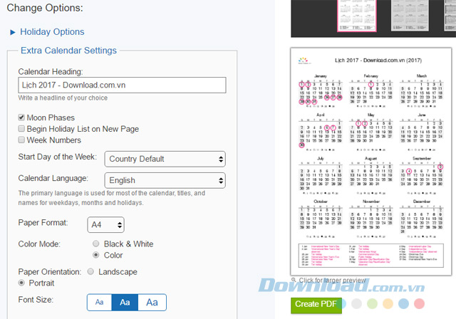 Đặt tiêu đề cho lịch