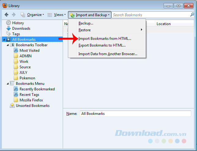 Nhập dấu trang Nhập dấu trang