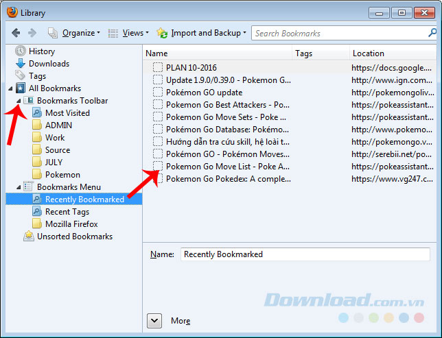 Chi tiết các trang được đánh dấu