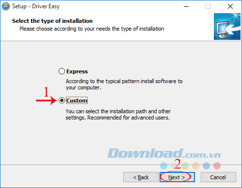 Chọn hình thức cài đặt DriverEasy Chọn hình thức cài đặt DriverEasy