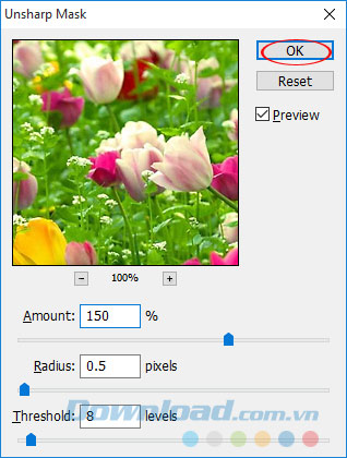 Điều chỉnh thông số trong Unsharp Mask Điều chỉnh thông số trong Unsharp Mask
