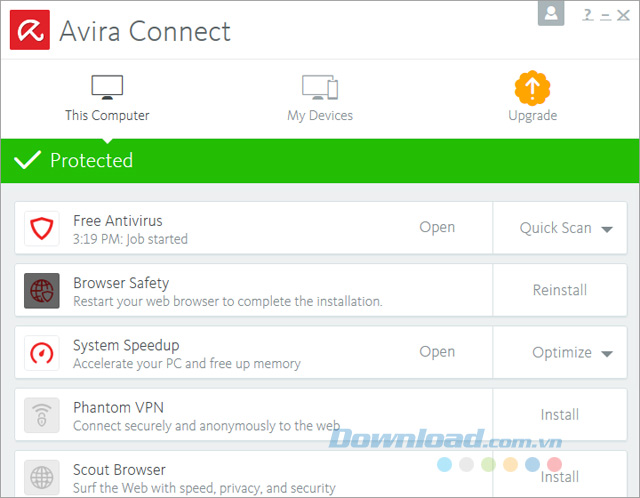 Giao diện Avira Connect
