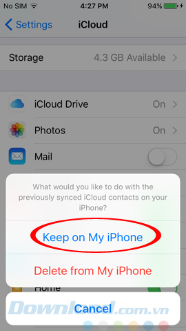 Chọn Keep on My iPhone
