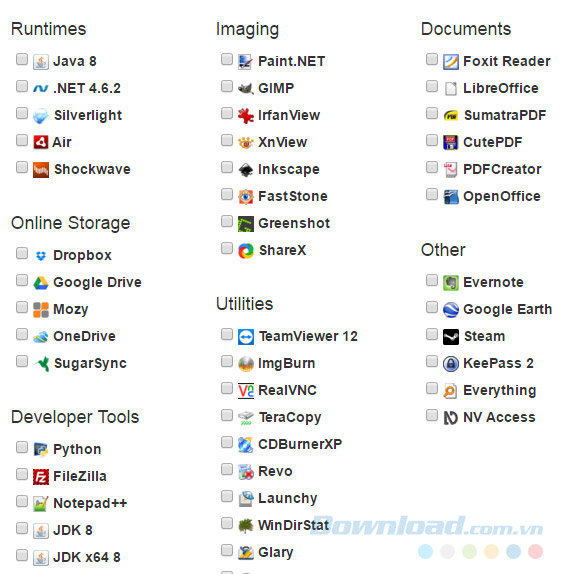 Các phần mềm có sẵn