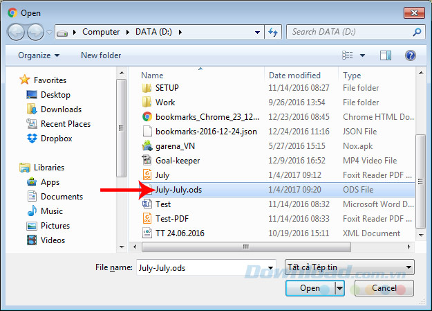 Chọn file cần convert