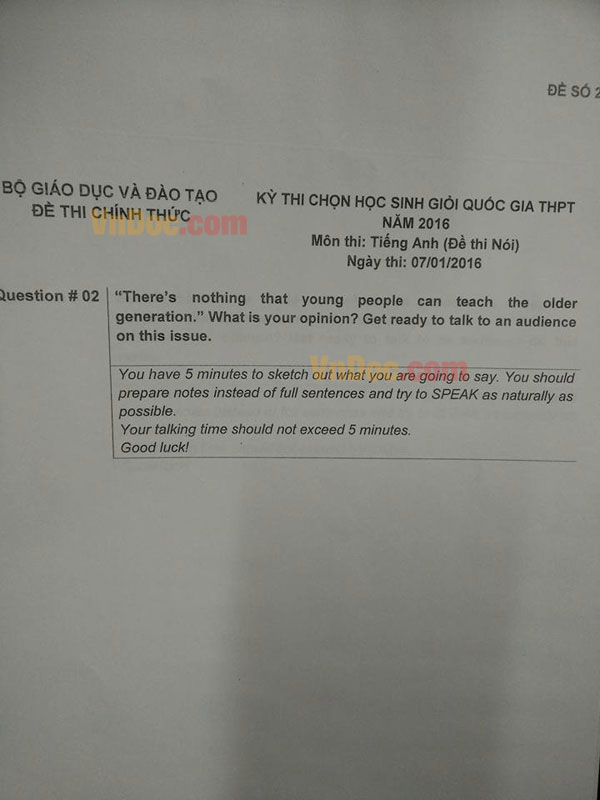 Đề thi chọn học sinh giỏi Quốc gia năm 2016 môn Tiếng Anh  