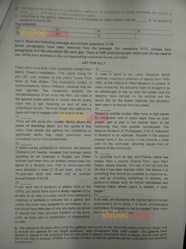 Đề thi chọn học sinh giỏi Quốc gia năm 2016 môn Tiếng Anh  