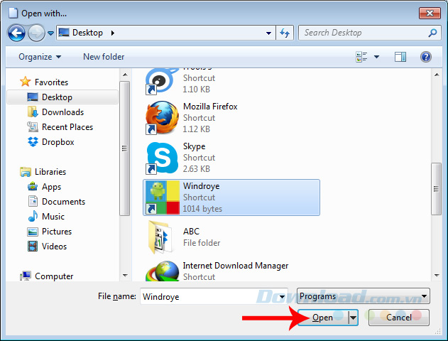 Chọn ứng dụng sử dụng