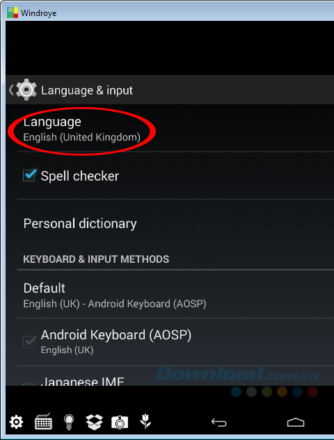 Chọn mục Language