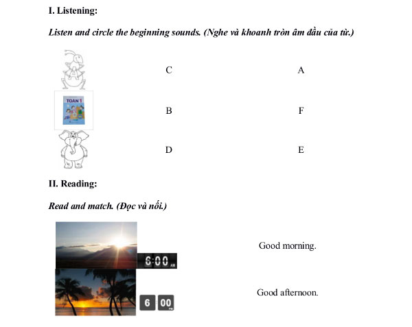 Đề kiểm tra học kì 2 môn Tiếng Anh lớp 1