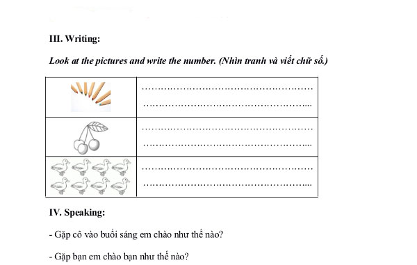 Đề thi tiếng Anh trẻ em các lớp 1