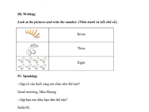 Bộ đề thi tiếng anh cho học sinh lớp 1