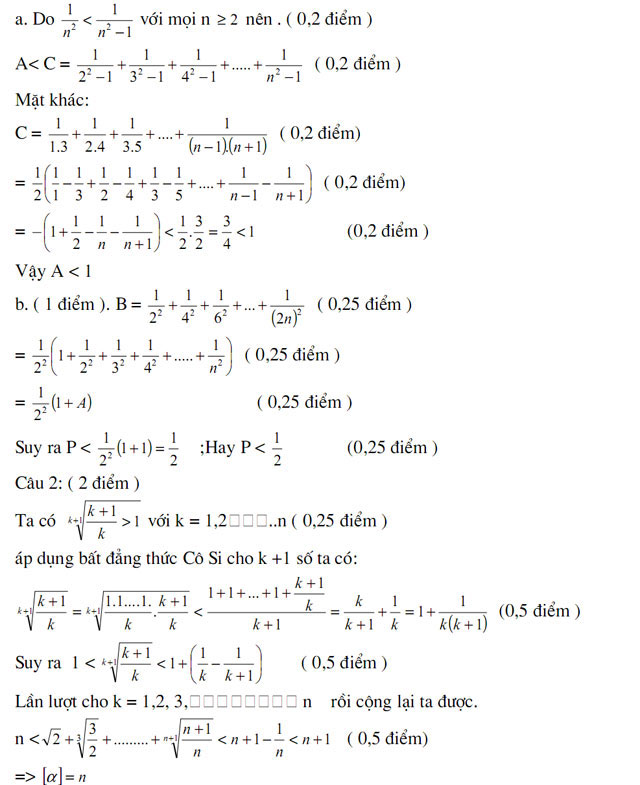Đáp án đề thi học sinh giỏi lớp 7 môn Toán Đáp án đề thi học sinh giỏi lớp 7 môn Toán