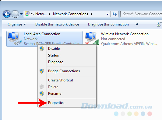 Chuột phải vào mạng đang dùng Chuột phải vào mạng đang dùng