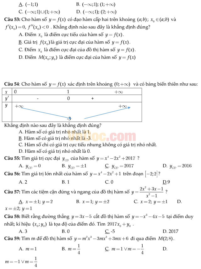 300 câu hỏi trắc nghiệm môn Toán lớp 12 (Có đáp án)