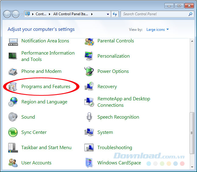 Programs and Features Programs and Features