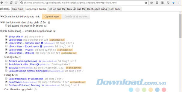 Cấu hình bộ lọc Cấu hình bộ lọc