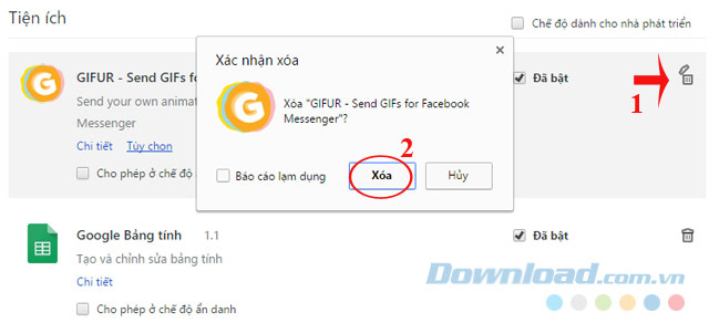 Xóa tiện ích mở rộng Xóa tiện ích mở rộng