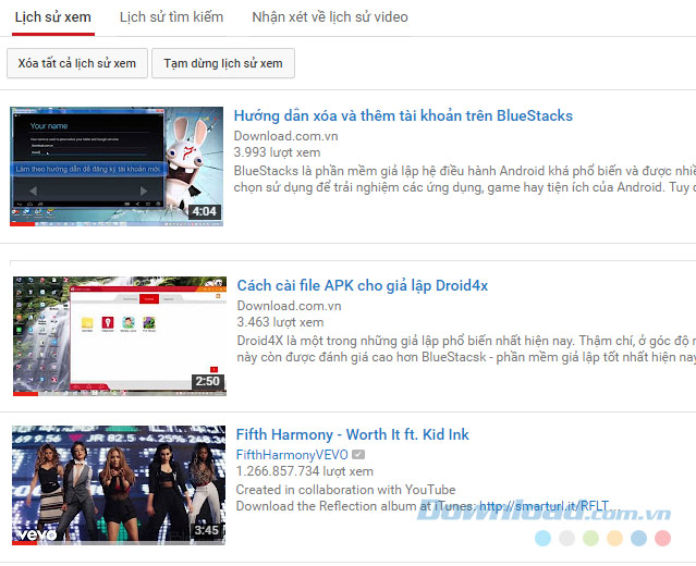 Hiển thị lịch sử Hiển thị lịch sử