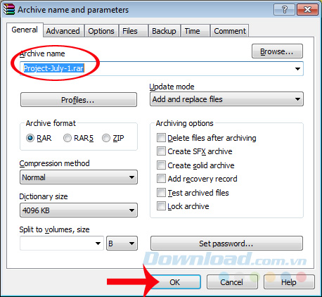 Thiết lập file nén