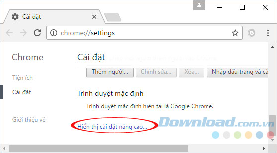 Hiển thị cài đặt nâng cao