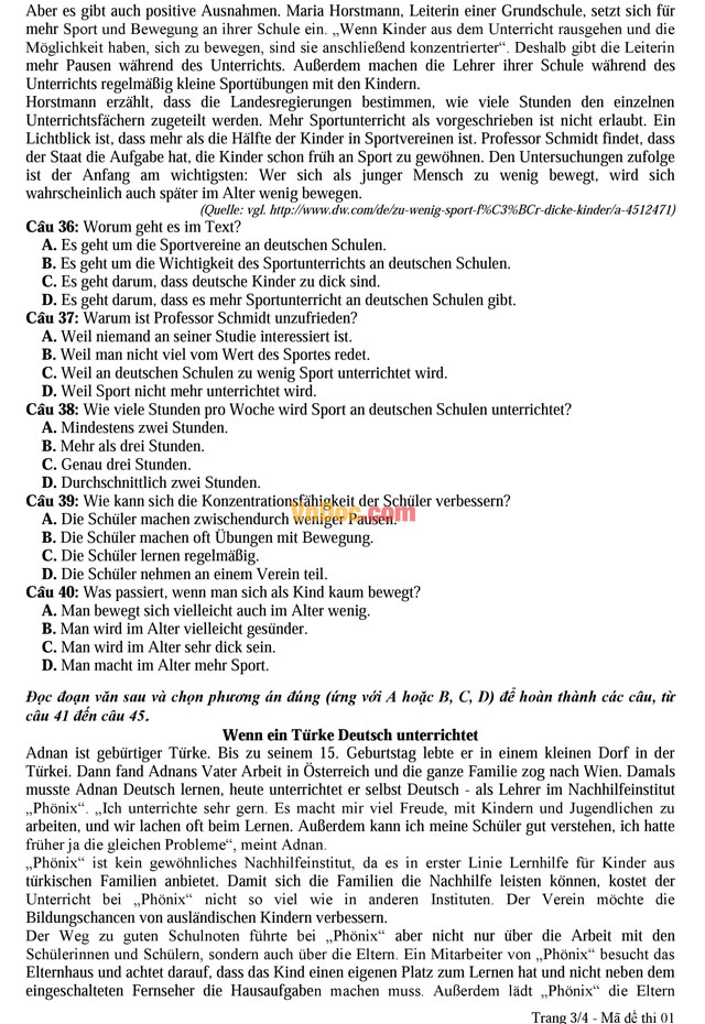 Đề thi thử nghiệm kỳ thi THPT Quốc gia 2017 môn Tiếng Đức