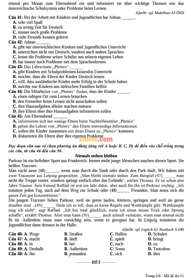 Đề thi thử nghiệm kỳ thi THPT Quốc gia 2017 môn Tiếng Đức