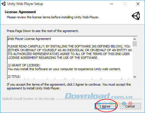 Đồng ý cài đặt Unity Web Player