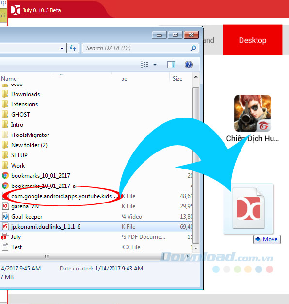 Kéo thả file vào giả lập