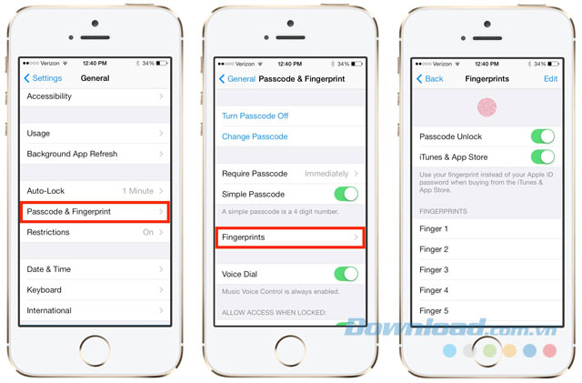 Thiết lập Touch ID và sử dụng