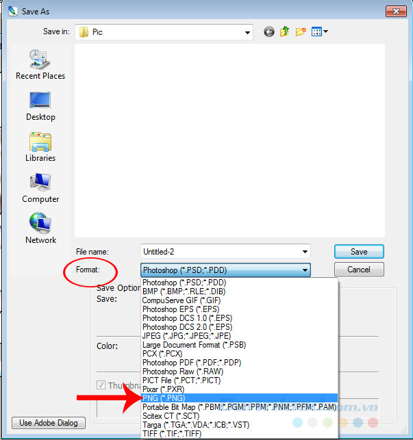 Dùng định dạng PNG