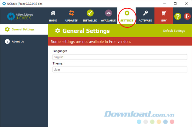 Thẻ Settings Thẻ Settings