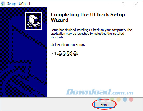 Kết thúc cài đặt UCheck Kết thúc cài đặt UCheck