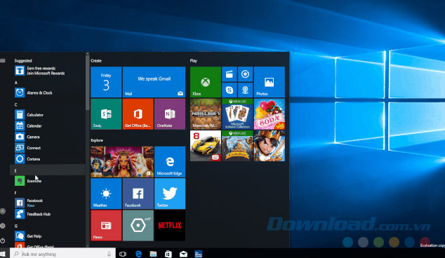 Giao diện chính của Windows 10 Cloud