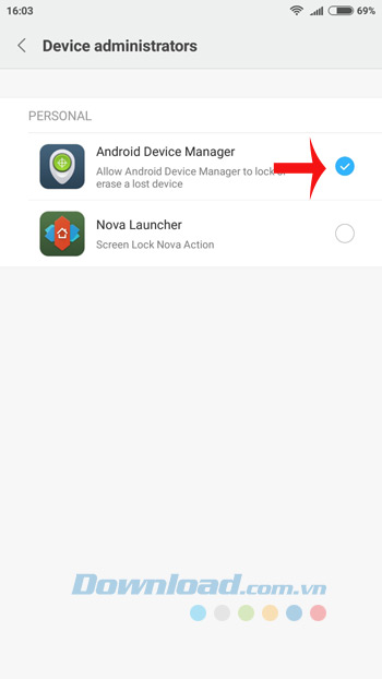 Tích chọn Android Device Manager