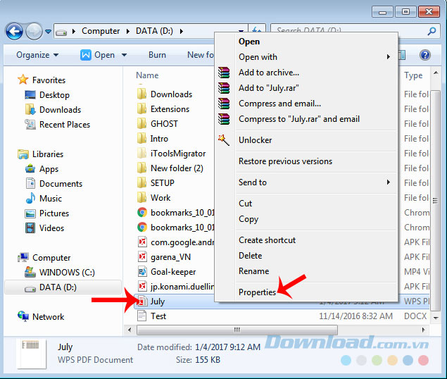 Mở thư mục chứa Mở bảng thuộc tính của file PDF
