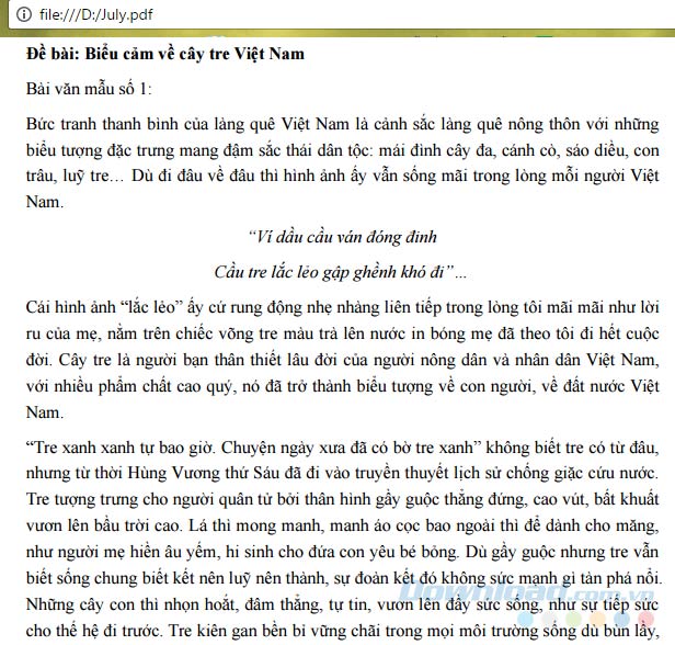 Mở file PDF Hiển thị của file PDF trên trình duyệt Chrome