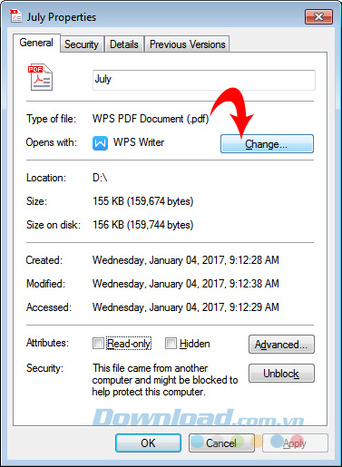 Change Thay đổi thuộc tính mở file PDF